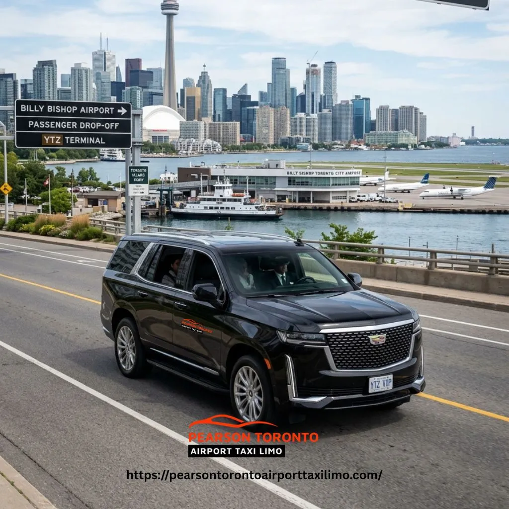 Luxury Cadillac Esclade SUV 7 Passenger to Billy Bishop Airport with Toronto skyline