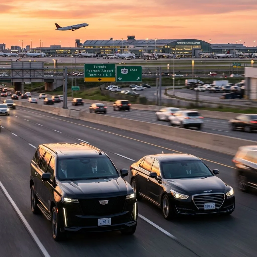 Airport limo service Ingersoll with black Cadillac Escalade SUV and sedan serving Ontario airports