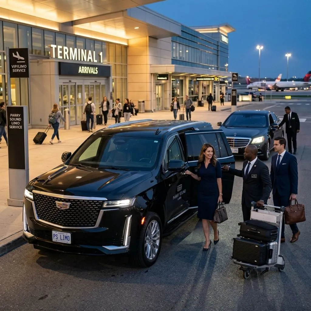 Parry Sound Airport Limo Service Cadillac Escalade SUV and sedan providing professional airport limo service Parry Sound