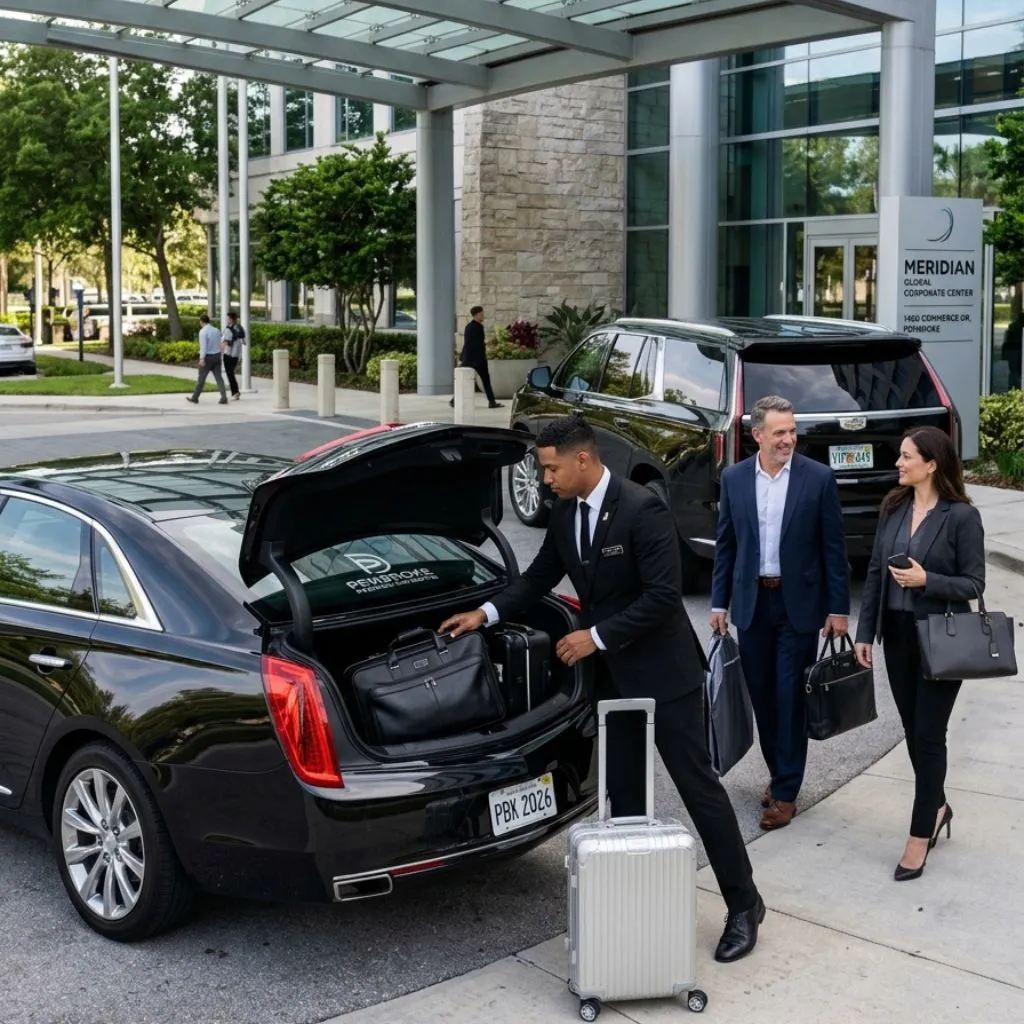 Pembroke Airport Limo luxury Cadillac XTS Sedan and SUV providing professional airport transportation services