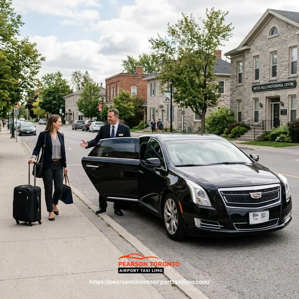 Smiths Falls Airport Limousine Service with a luxury sedan, chauffeur assistance, and reliable private airport transportation.