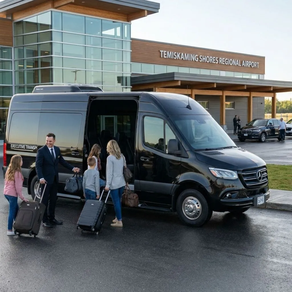 Temiskaming Shores Airport Limo Service chauffeur assisting passengers with Sprinter Van for Temiskaming Shores Airport Limo and Airport limo service Temiskaming Shores